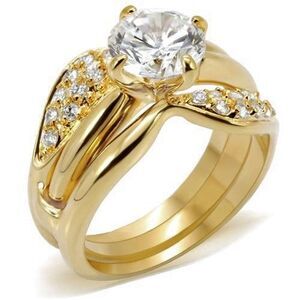 Art Deco Cocktail Wedding Ring Set Size 10 Gold Plated Vintage Cubic Zirconia